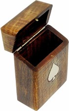Wooden Playing Card Holder for 1 Deck–Handmade Brass Inlay Storage Box Gift Idea