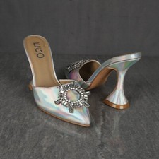 EGO Begum Point Toe Mule Womens UK 4 Holographic Silver High Heel Pumps Blogger