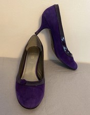 LOTUS Plus Purple Suede/Patent Leather Kitten Heel Shoes Button Detail UK Size 6