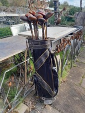 17+2 Antique Wooden/Brass Golf Clubs In Original Bag Display Collector Man Cave