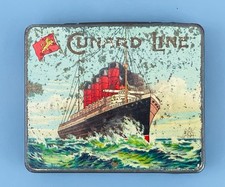 CUNARD LINE C1907 COPE BROS. R.M.S.MAURETANIA LUSITANIA SOUVENIR CIGARETTE TIN.
