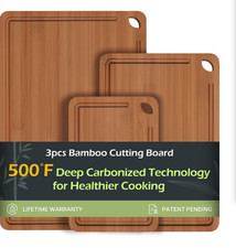 3 Pcs Bamboo Cutting Board w/ Juice Grooves Kitchen Food cutting & Serving Board