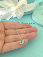 Tiffany & Co. Silver Small Enamel Puffed Heart Keyhole Key Hole Padlock Necklace