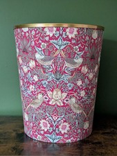 William Morris Strawberry Thief Print Red Waste Paper Bin Small Gold Vintage