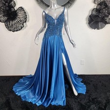 NWT~$570~JOVANI~SZ 6/8~PEACOCK BLUE EMBELLISHED BEADED PROM DRESS EVENING GOWN