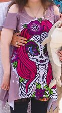 CUPCAKE CULT DAY OF THE DEAD SUGAR SKULL MUERTO CHICK  LACE PANEL TOP  SMALL