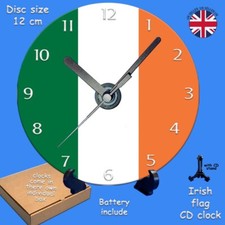 Irish flag CD clock green white & orange stripes Eire shamrock clover Guinness