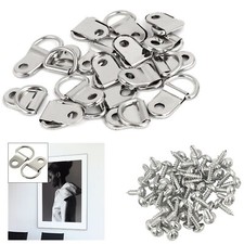 100Pcs Picture Frame D Ring Hooks with Screws Hangers Frame Hanging Metal Wall