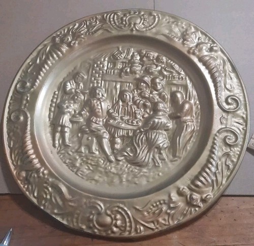 Vtg brass embossed - brass, plate