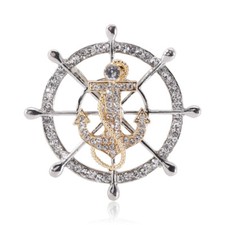 Art Deco Style Enamel Crystal Rudder Ship's Anchor Brooch Badge Pin Gift