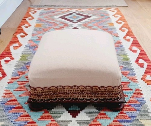 Vintage footstool wooden base - footstool,
