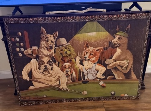 Dogs playing pool tapestry - playing,