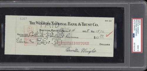 Orville wright signed check - orville,