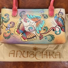 Anuschka Hand Painted Floral Butterfly Leather Multi Shoulder Bag Handbag