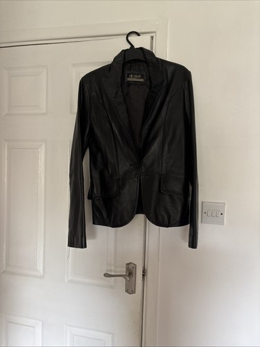 Women black leather jacket - leather,