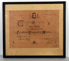 14" Antique 1941 Certificate Telephone Pioneers of America Signed Framed Art 