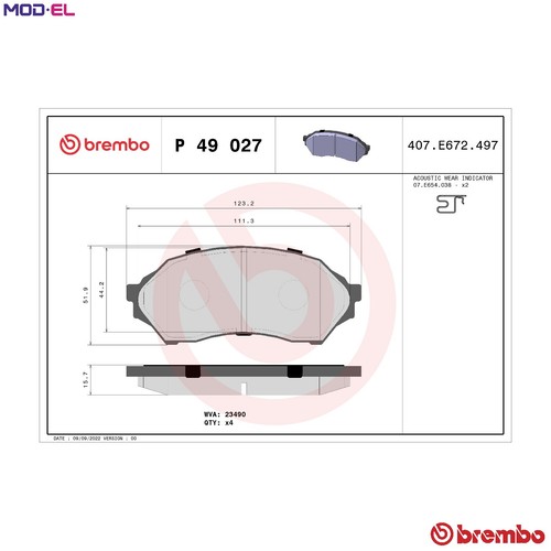 Brake pad set - pad, 49