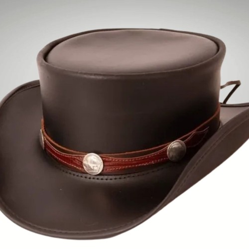 Black leather cowboy hat - black,