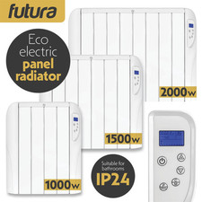 Futura Electric Heater Panel Wall Mounted Bathroom Radiator 24/7 Timer White