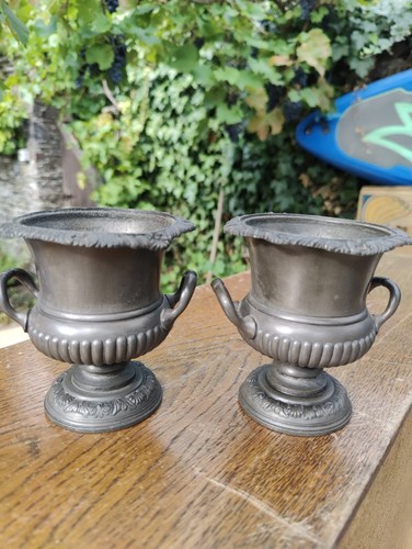 Antique pair pewter campana - antique,