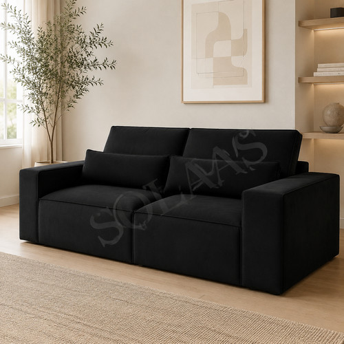 Black velvet sofa set - sofa, 5