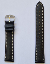 Hirsch Boston Artisan Leather Watch Strap 18mm Black  Long Silver Colour Buckle