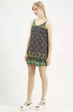 Topshop Green Aztec Boho Cami Slip Dress Size 8