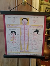 Vintage Tibetan India Thangka Acupunture Medical Anatomy Handpainted Painting C