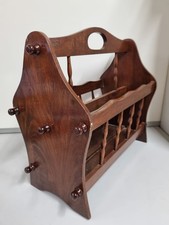 Vintage Country Farmhouse Brown Wooden Magazine Rack Spindle Canterbury Style