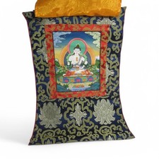 Silk Brocade Mounted Shakyamuni Buddha Thangka Painting Handmade Tibetan Art