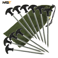 10 x NGT Bivvy Pegs Heavy Duty Carp Fishing Camping Tent Pegs 8"/20cm With Case