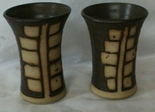 two wax resist studio pottery