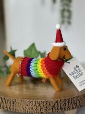 Sass & Belle Felt Sausage Dog with Rainbow Jumper / Christmas Hat 