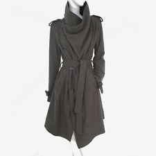 STUNNING WOMENS ALL SAINTS NAHARA TRENCH COAT WOOL 12 DOE GREY BROWN ASYMMETRIC