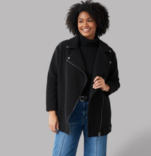 Ladies Coat Jacket Aviator MARLA WYNNE Black Zip Pockets Womens Plus Size 20-22