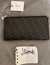 New with tags DKNY Monogram Bifold Large Black Real Leather Wallet Card Holder 