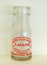 milk bottle : lovely 1950's Austin Kings Pyon HEREFORD school : dairy 1/3 pint