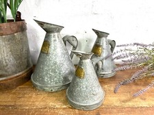 Set of 3 Vintage Rustic Galvanised Tin Metal Oil Measuring Jugs