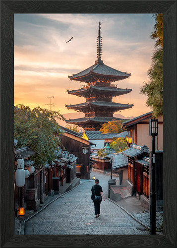 Sunset pagoda framed wall art - sunset,