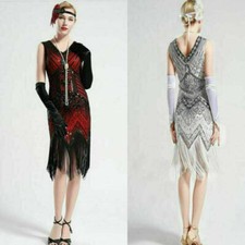 Ladies Vintage Sequins Dress Party Dresses Evening Gatsby Flapper Fringed 1920s