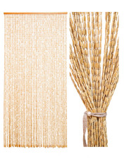 Bamboo Beaded Door Curtain - 52 Strands Beige Bead Curtain for Doorway