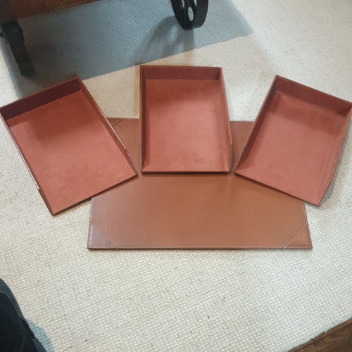 Vintage leather desk - desk, set