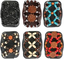 TIMESETL Wooden Hair Comb, 6 pcs Magic Wood Beads Double Comb Clip, Stretchy Ha