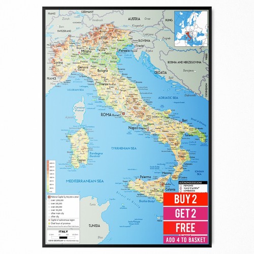 Map italy poster - map, of