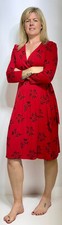 HOBBS Jersey Dress 3/4 Slv Dina Wrap Print Fabric Belt Red/Blk Knee (A144)RRP£89