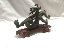 Ornate Oriental Bronze / Brass Dragon Sculpture With Stand