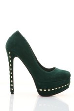 Green Suede gold stud red bottom platform stilletto heels ladies size 4