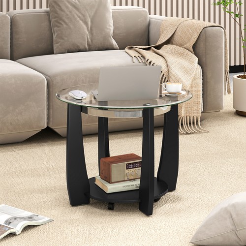 Shelf glass coffee table - shelf, 81cm