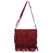 Real Suede Leather Fringe Tassel Crossbody Shoulder Bag Made in Italy, Boho Chic