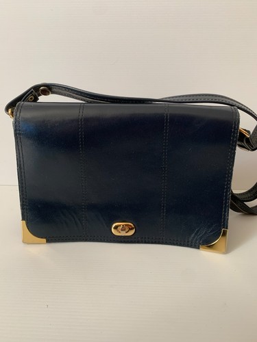 Vtg 70s navy leather - navy, shoulder